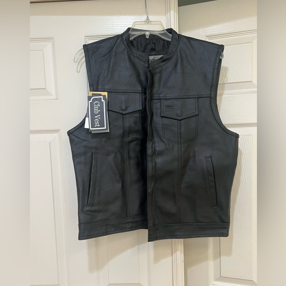 Dream Apparel Black‎ Leather Lined Motorcycle Biker Vest Preacher Collar Size 46